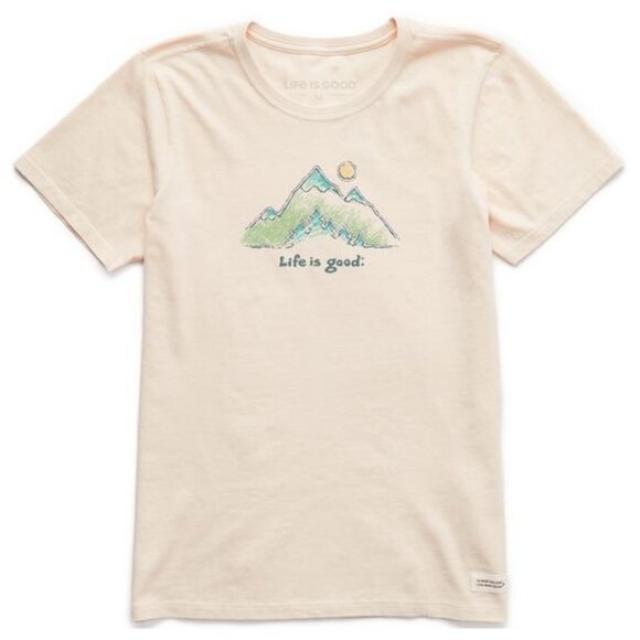 Life Is Good Small SM Women's Pencily Green Mountains Crusher Tee T-Shirt Putty - Picture 1 of 10